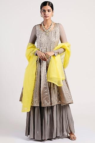 grey sequin anarkali with dupatta