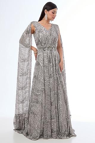 grey sequins lycra beads embellished gown