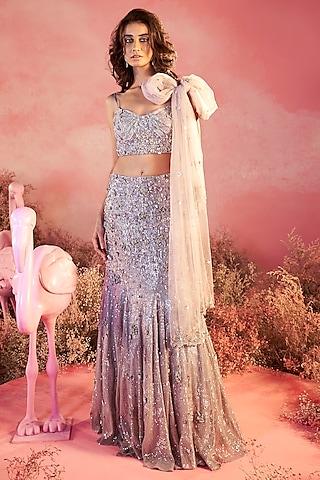 grey sequins mesh embroidered lehenga set