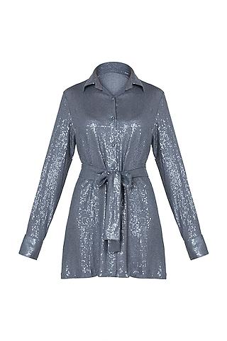 grey sequins shirt dress