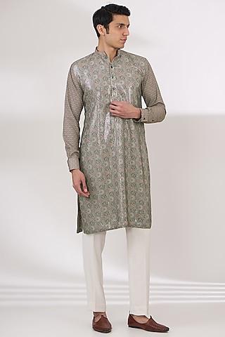 grey sheeting & georgette sequins embroidered kurta set