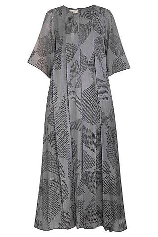 grey shibori box pleated dress