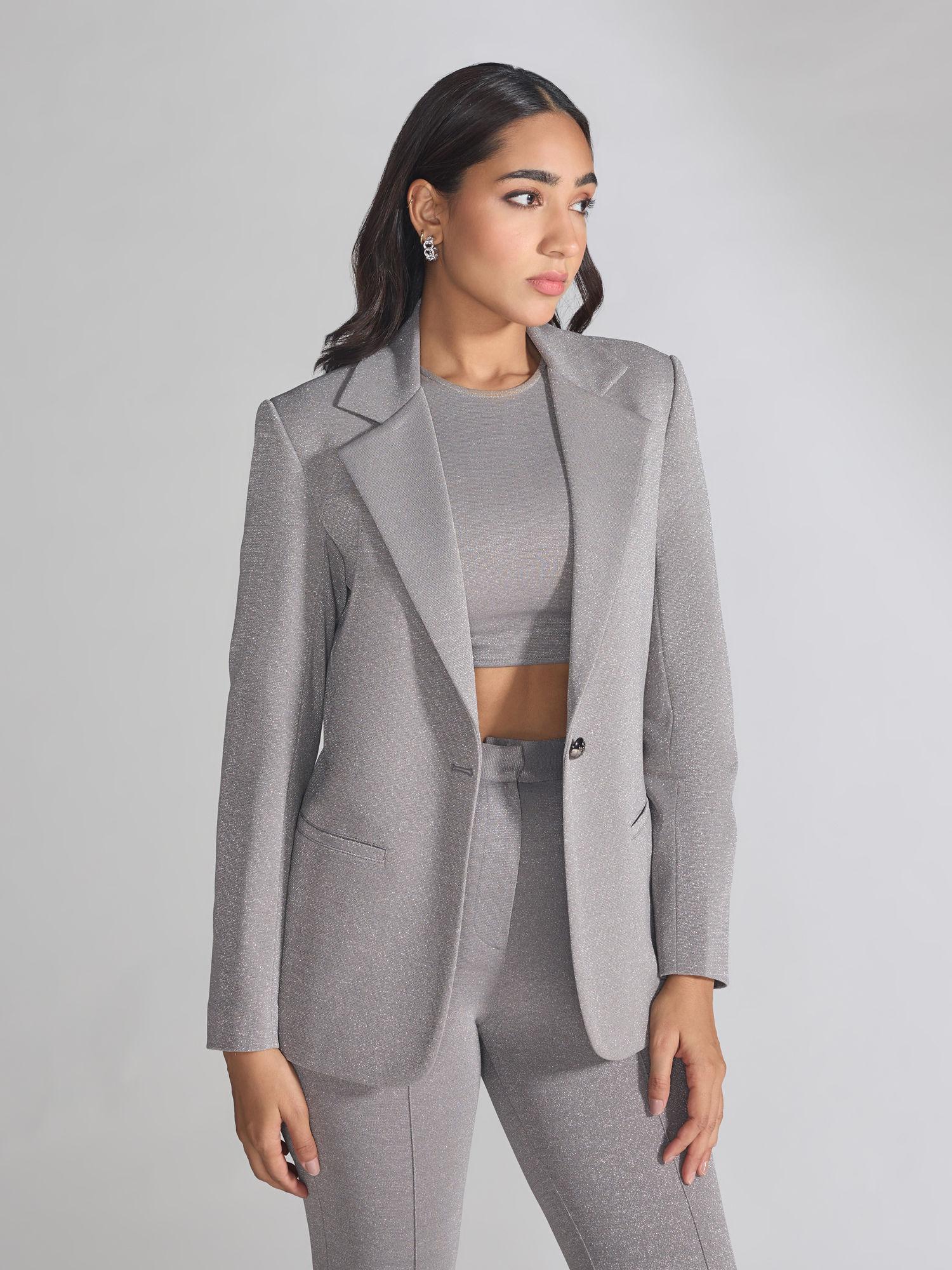 grey shimmer full sleeves classic blazer