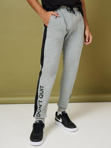 grey side stripe slim fit jogger with text print detail