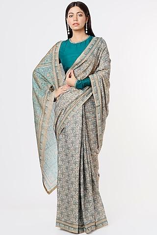 grey silk digital printed saree