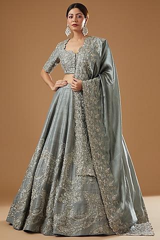 grey silk embroidered lehenga set