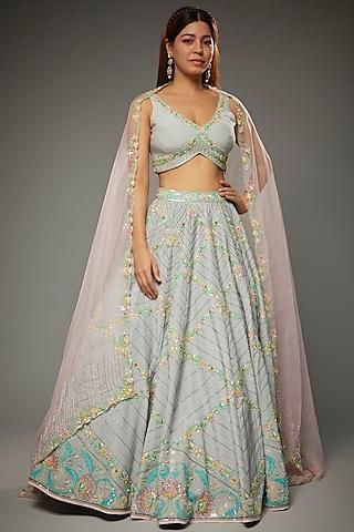 grey silk embroidered lehenga set