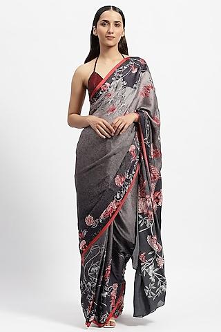 grey silk georgette embellished saree