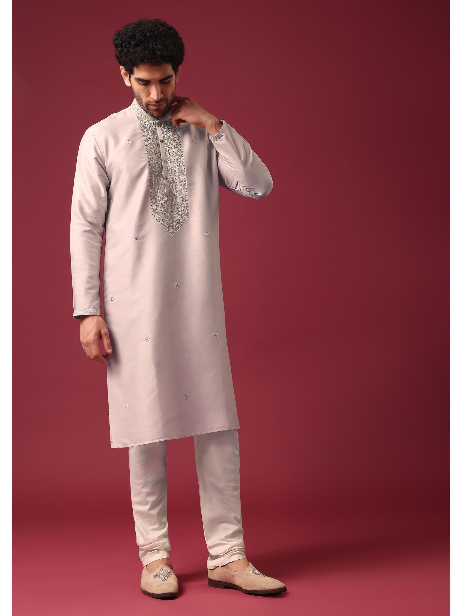 grey silk kurta with sequin work (set of 2)