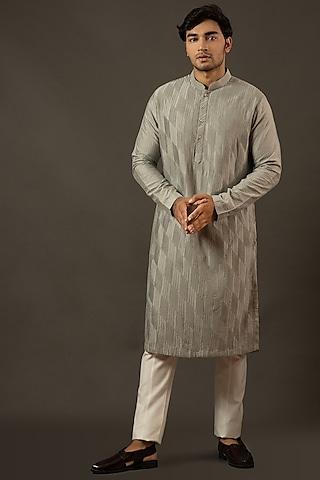 grey silk pleated kurta set