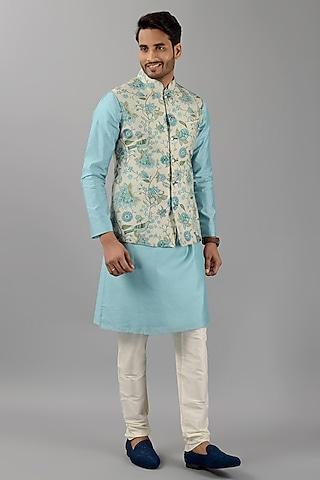 grey silk printed nehru jacket