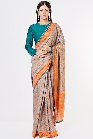 grey silk printed saree