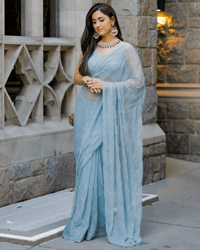 grey slate pure chiffon saree