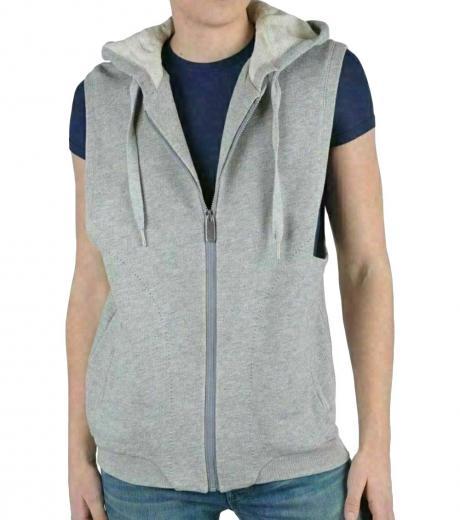 grey sleeveless hooded vest