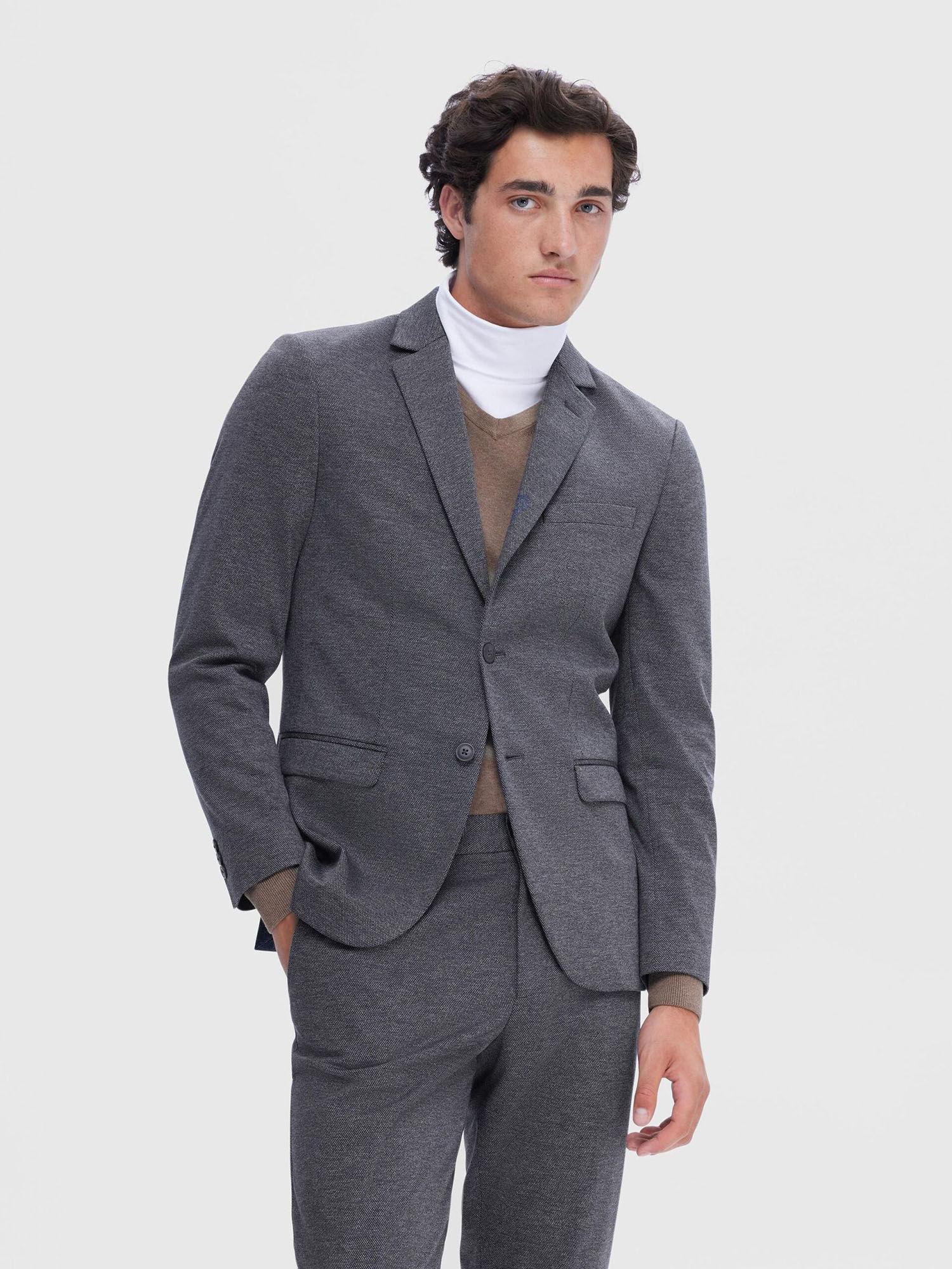 grey slim fit jersey suit set blazer