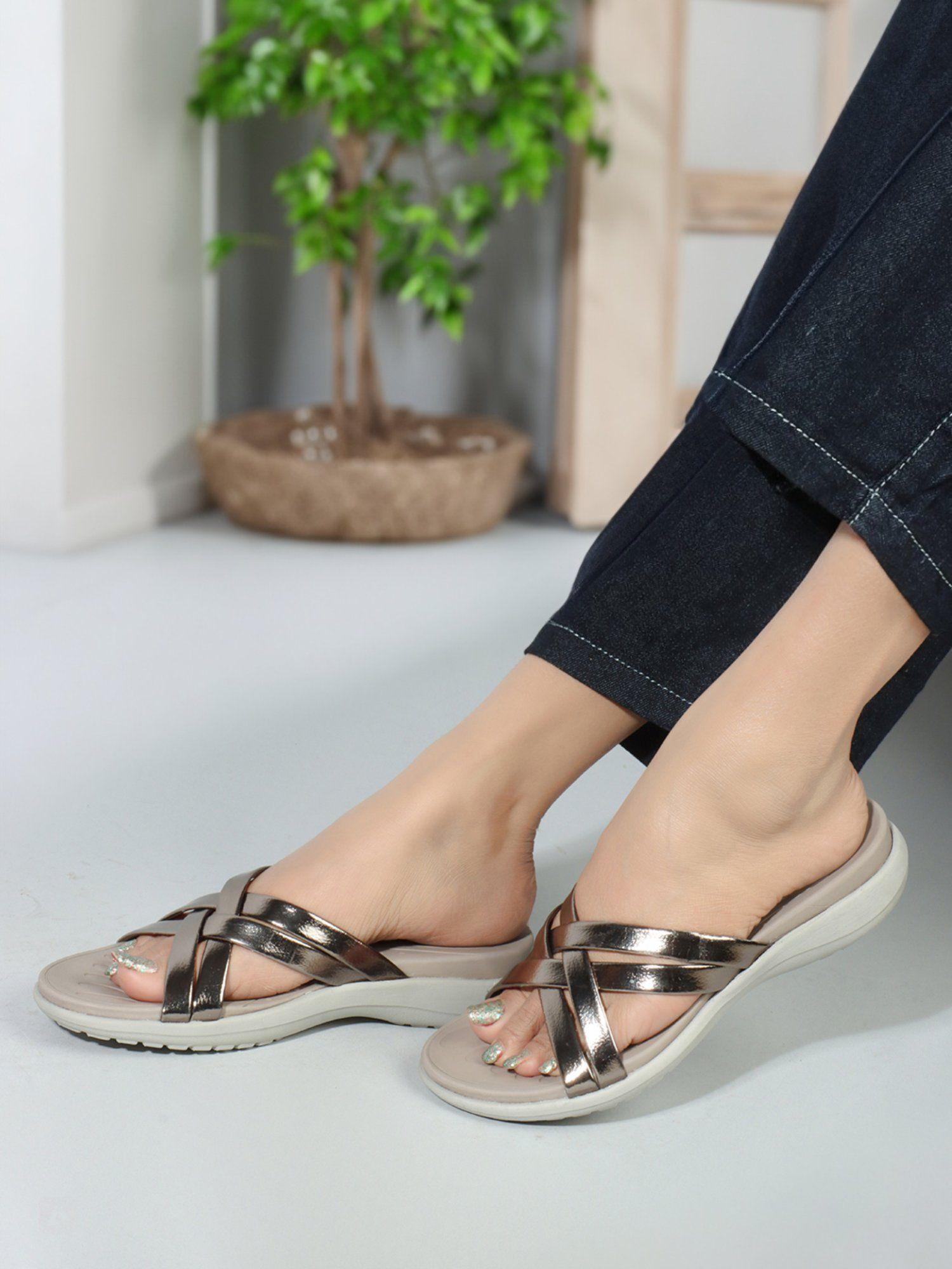 grey slip-on casual women sandals