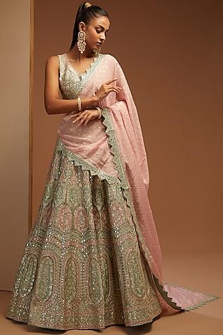 grey slub silk embroidered lehenga set