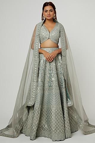 grey slub silk embroidered lehenga