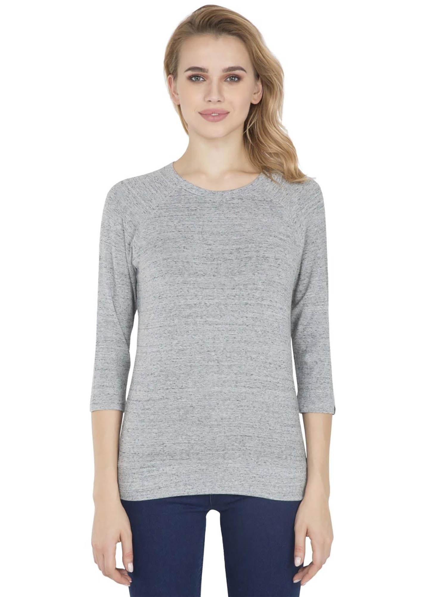 grey snow melange 3 quarter sleeve t-shirt - style number- aw14