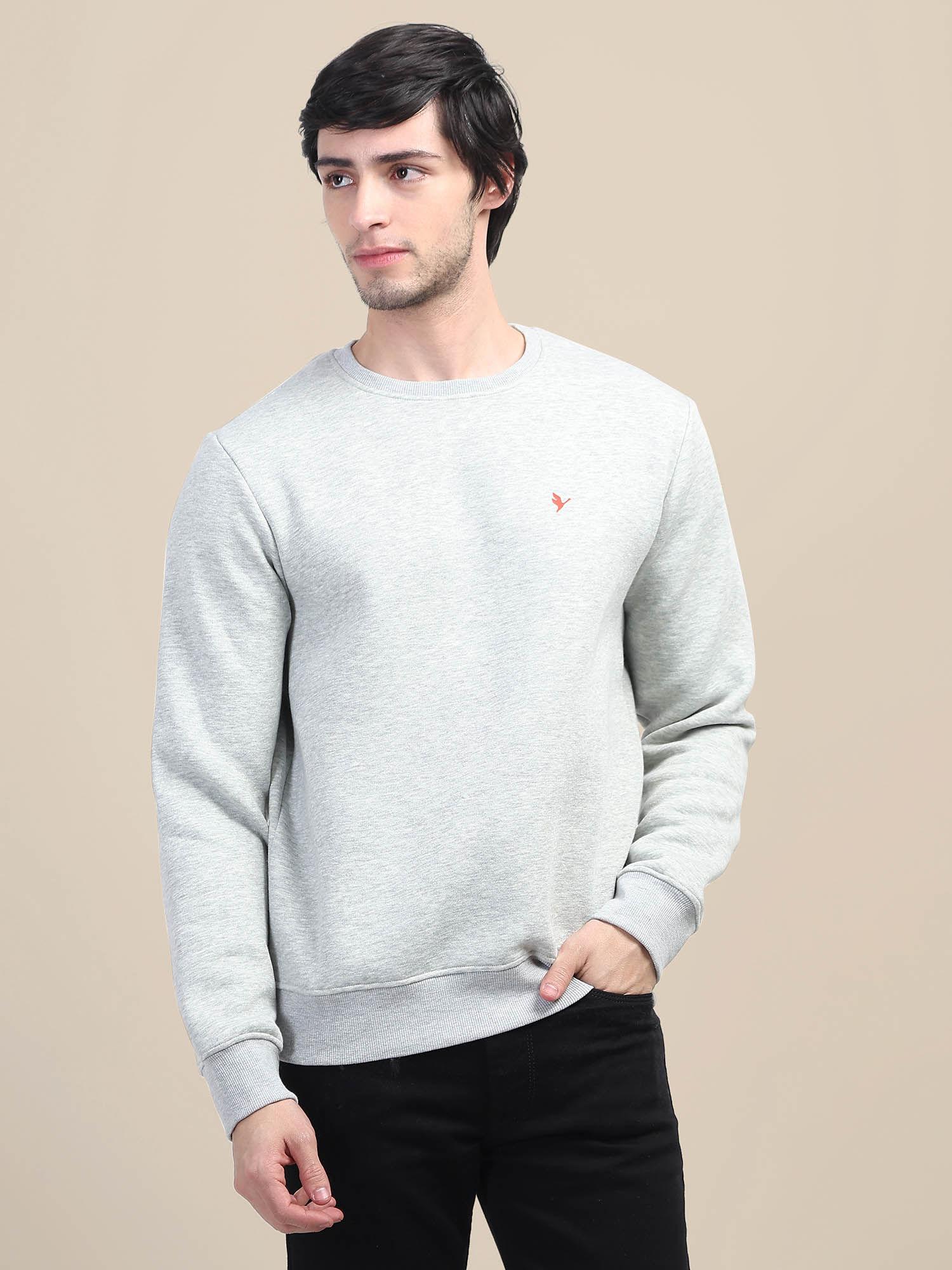 grey solid cotton round neck sweatshirt