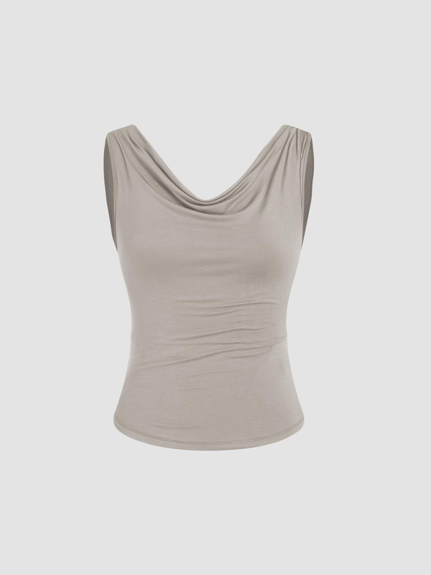 grey solid cowl neck tank top