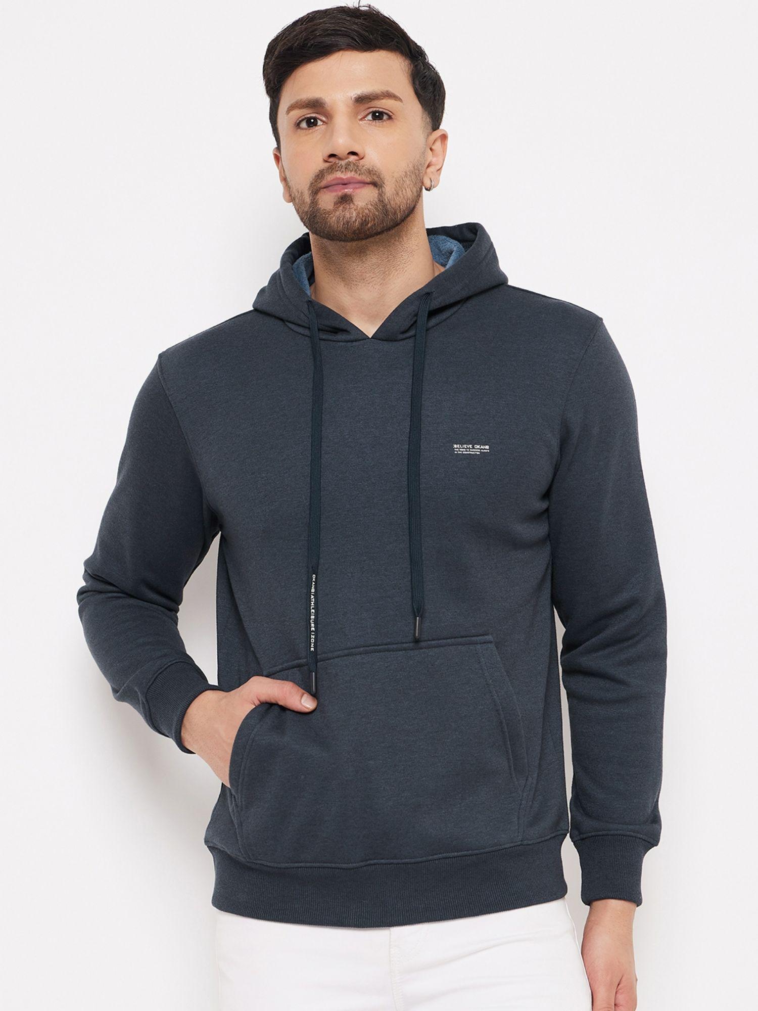 grey solid fleece hoodie