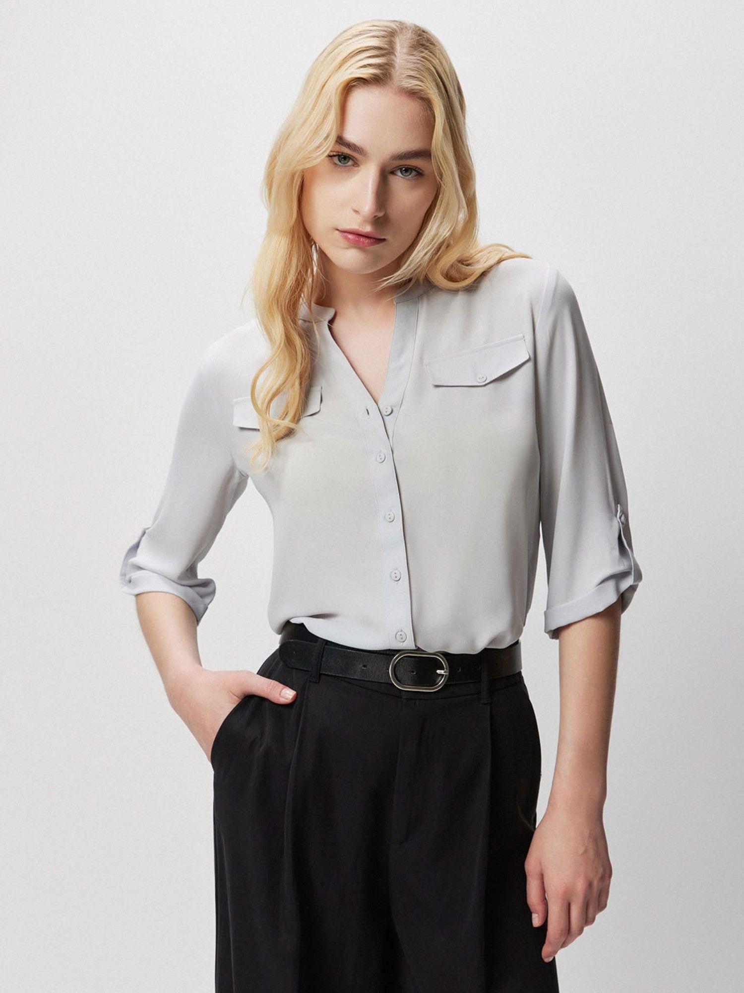 grey solid formal shirt