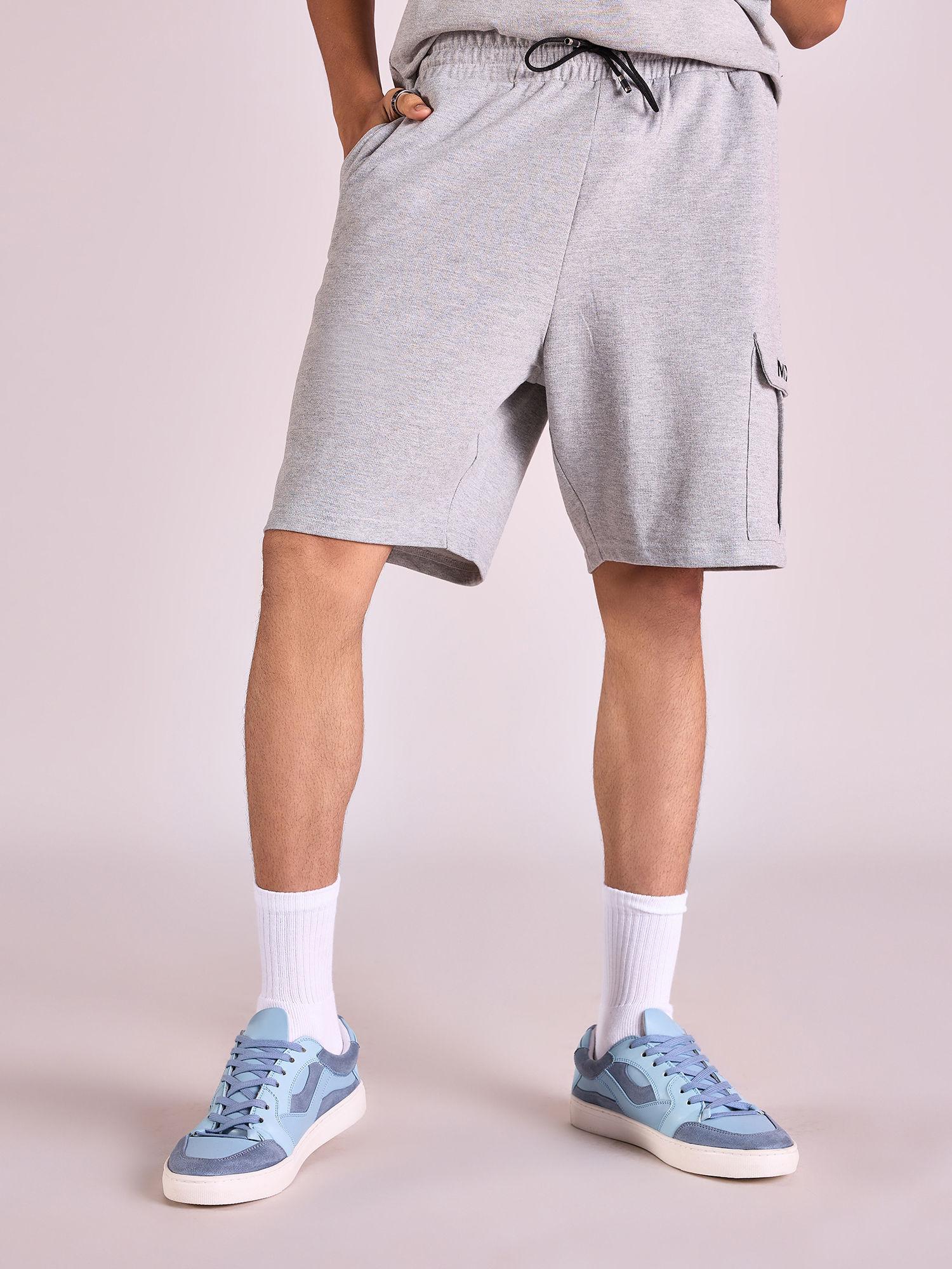 grey solid knee length shorts