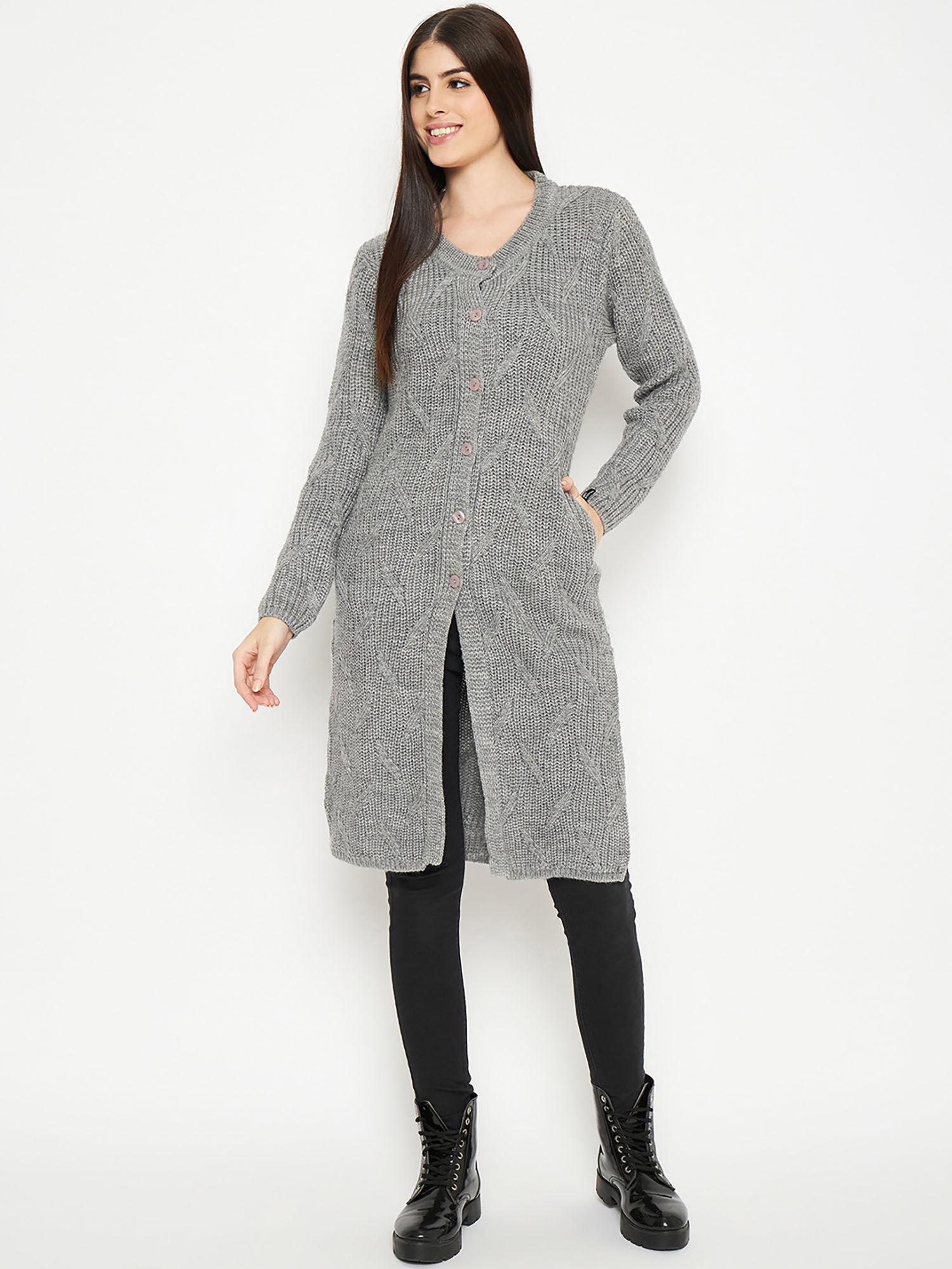 grey solid knitted coat