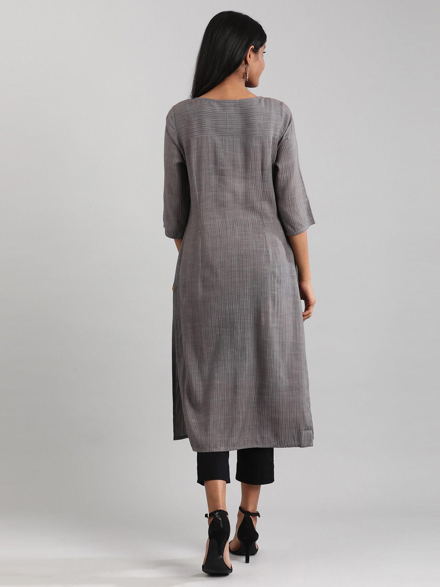 grey solid kurta