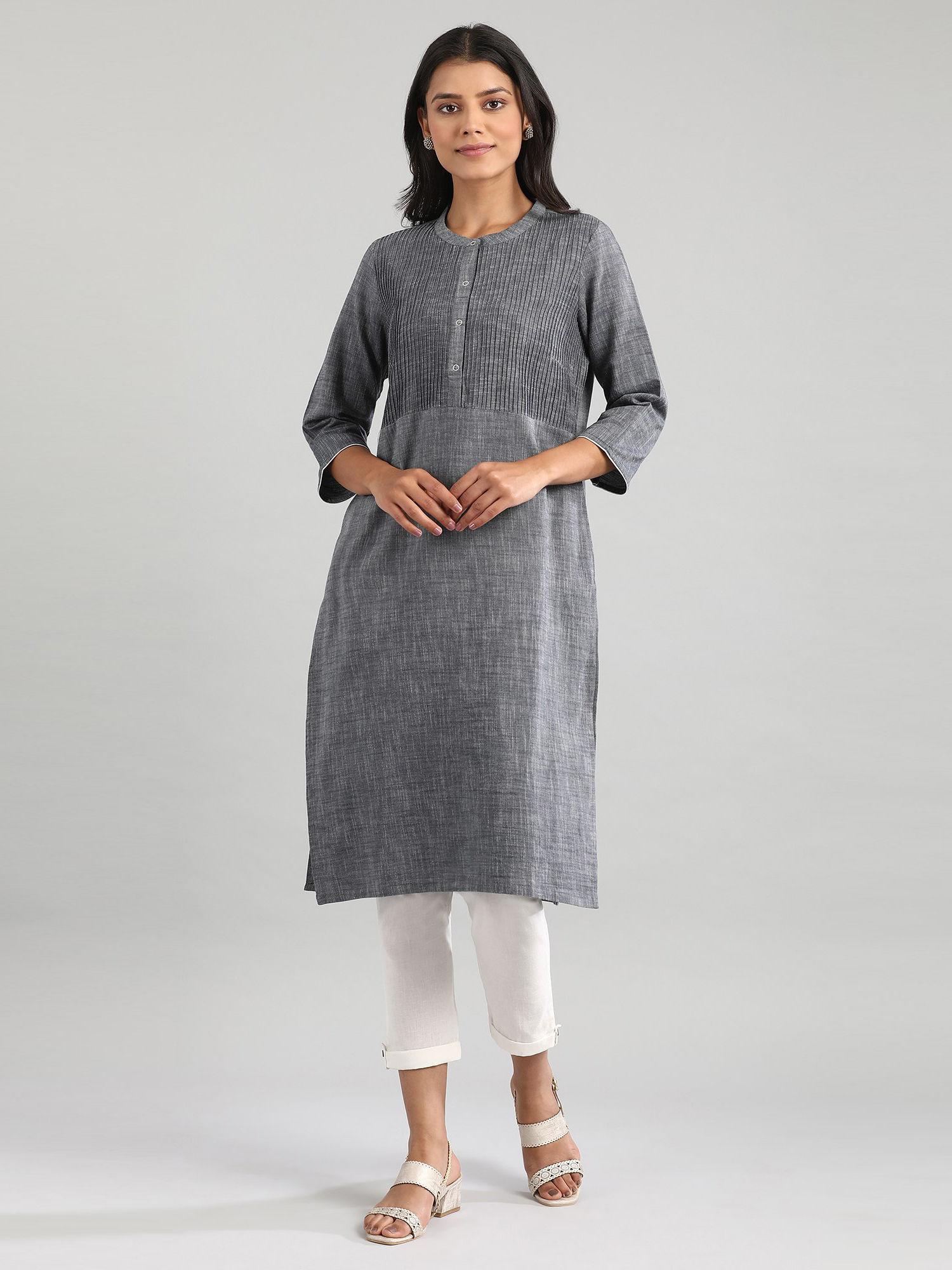 grey solid kurta