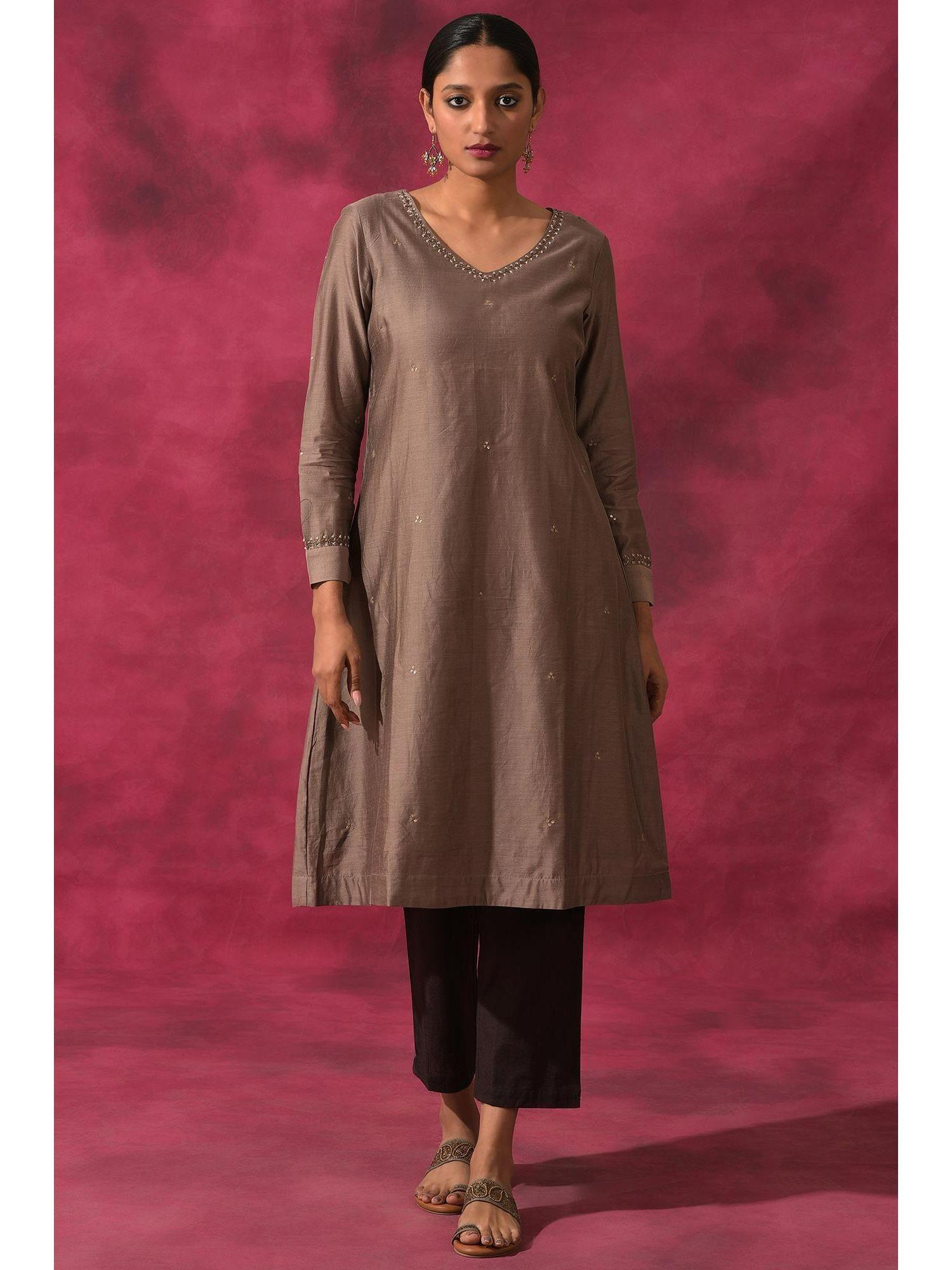 grey solid kurta