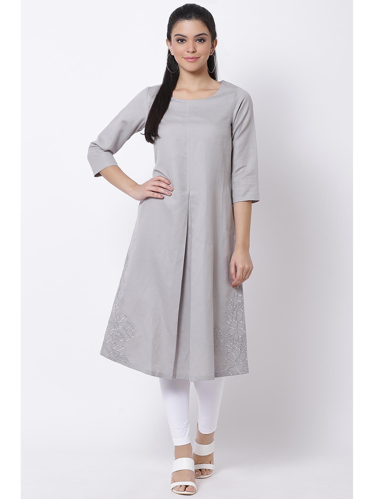 grey solid kurta