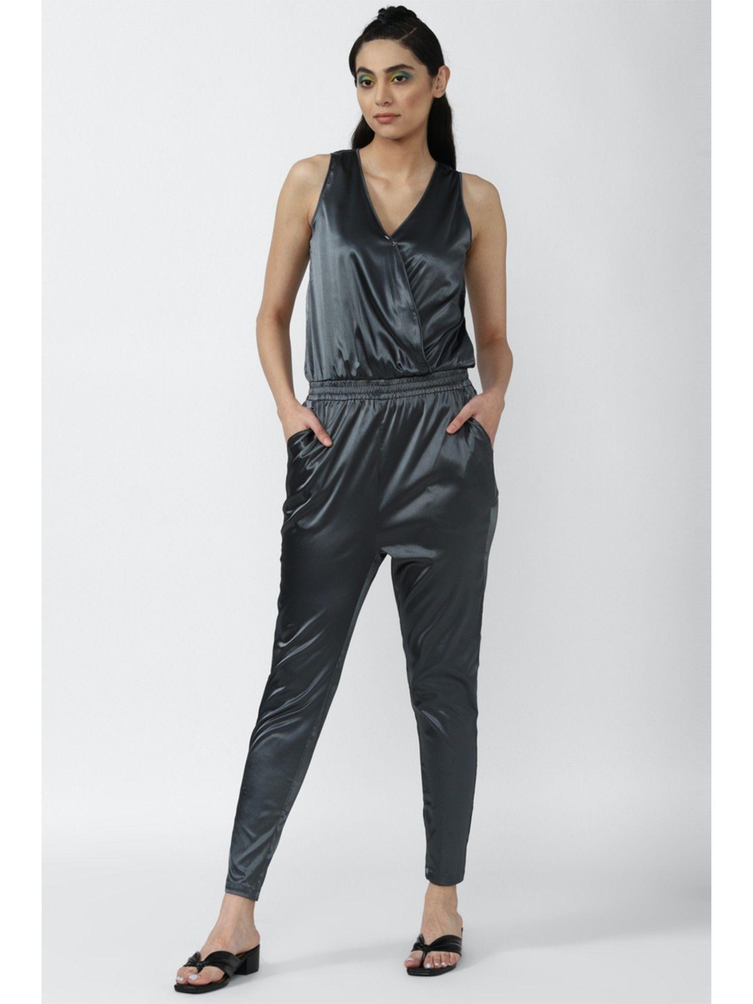 grey solid long-jumpsuits