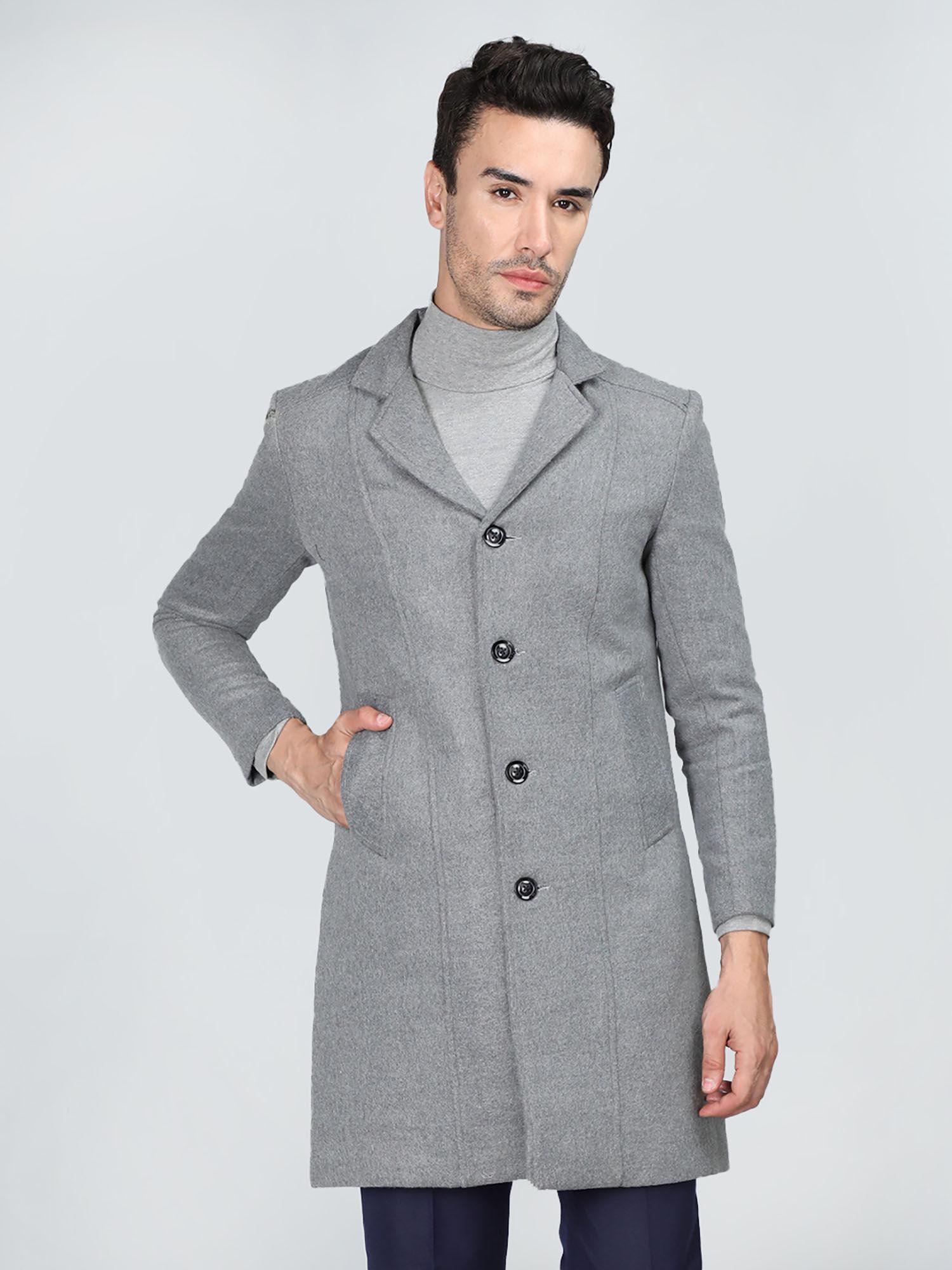 grey solid notched lapel coats