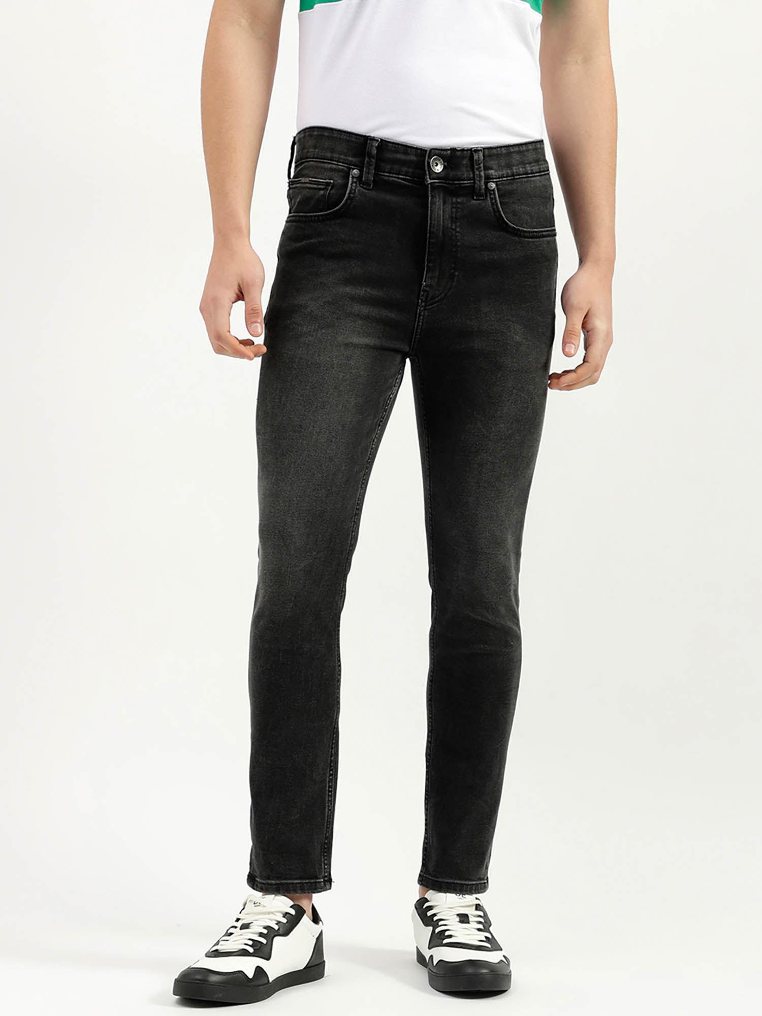 grey solid pattern low crotch fit jeans