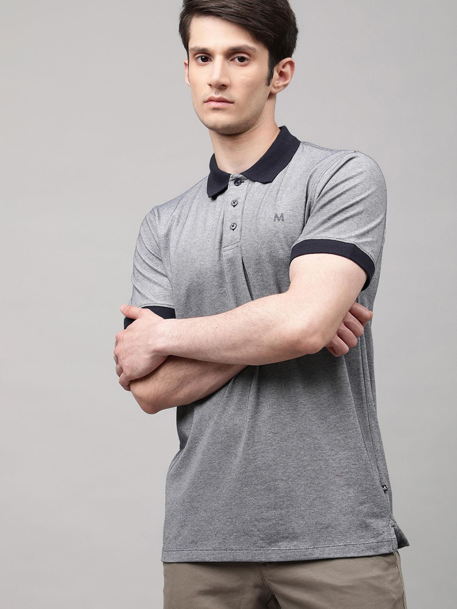 grey solid polo collar t-shirt