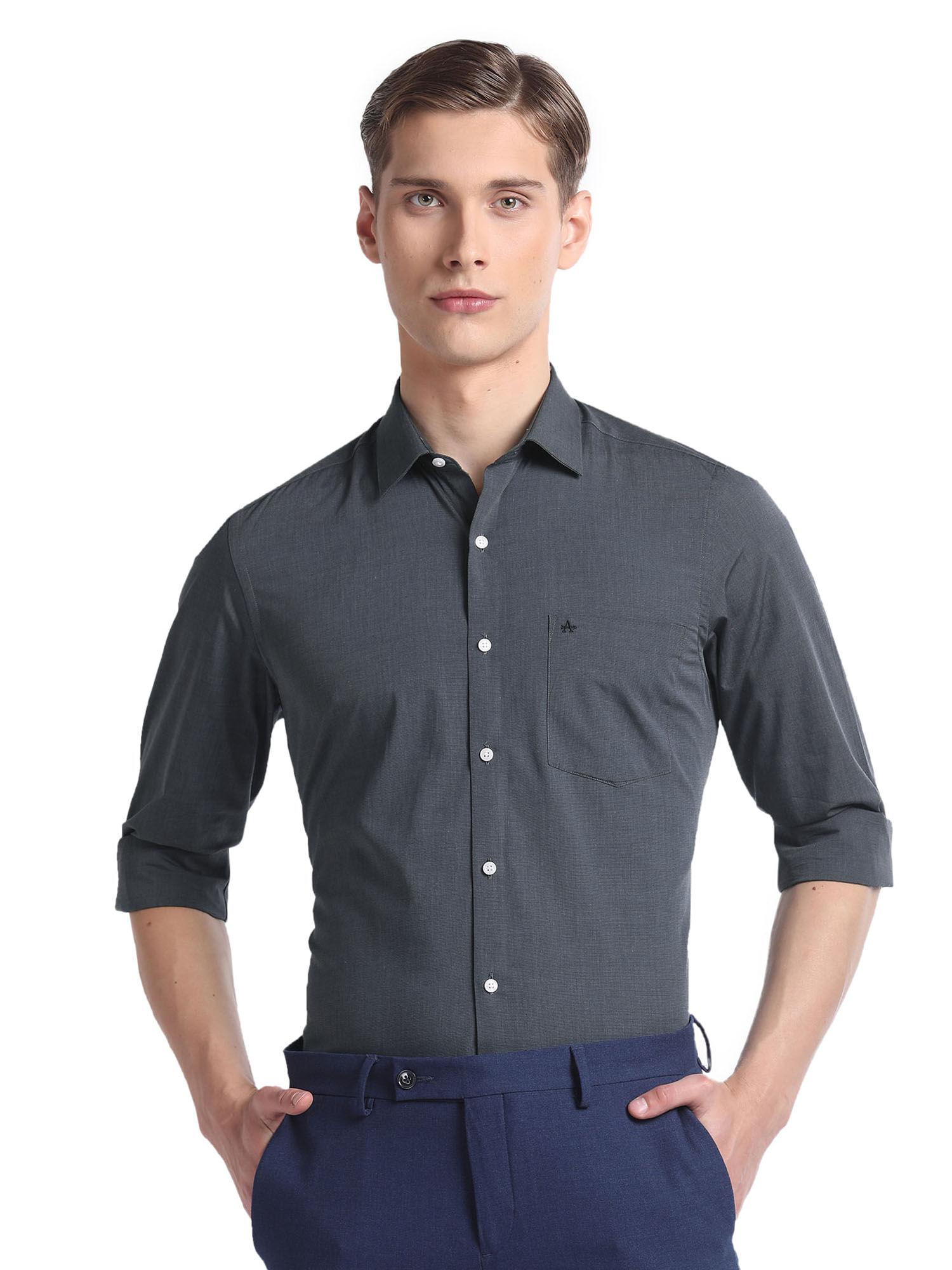 grey solid regular fit formal shirt