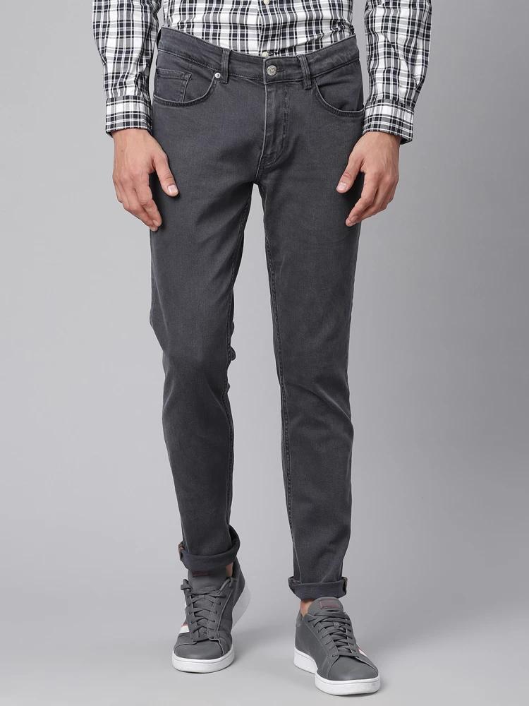 grey solid regular fit jeans