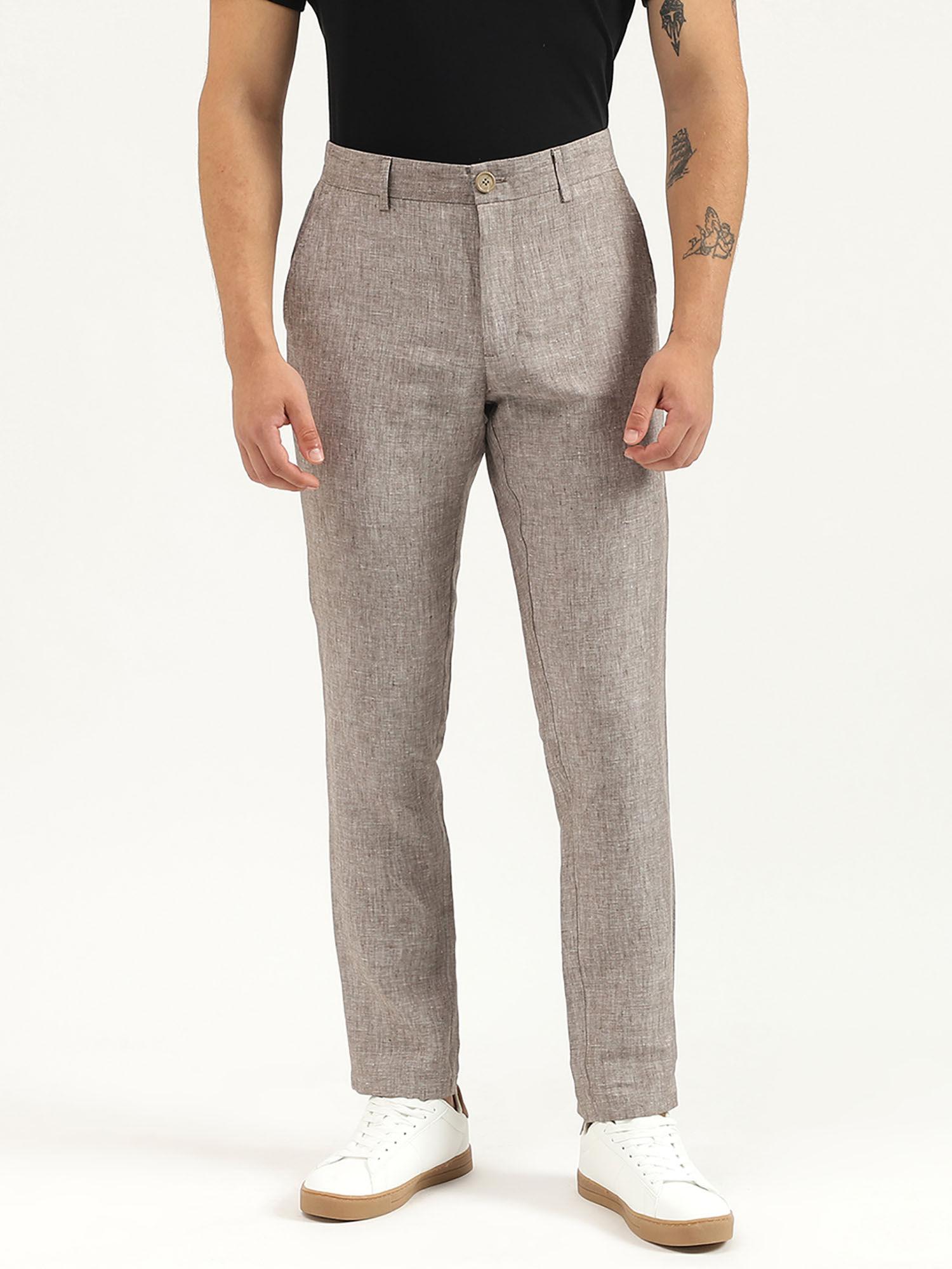 grey solid relaxed fit trousers