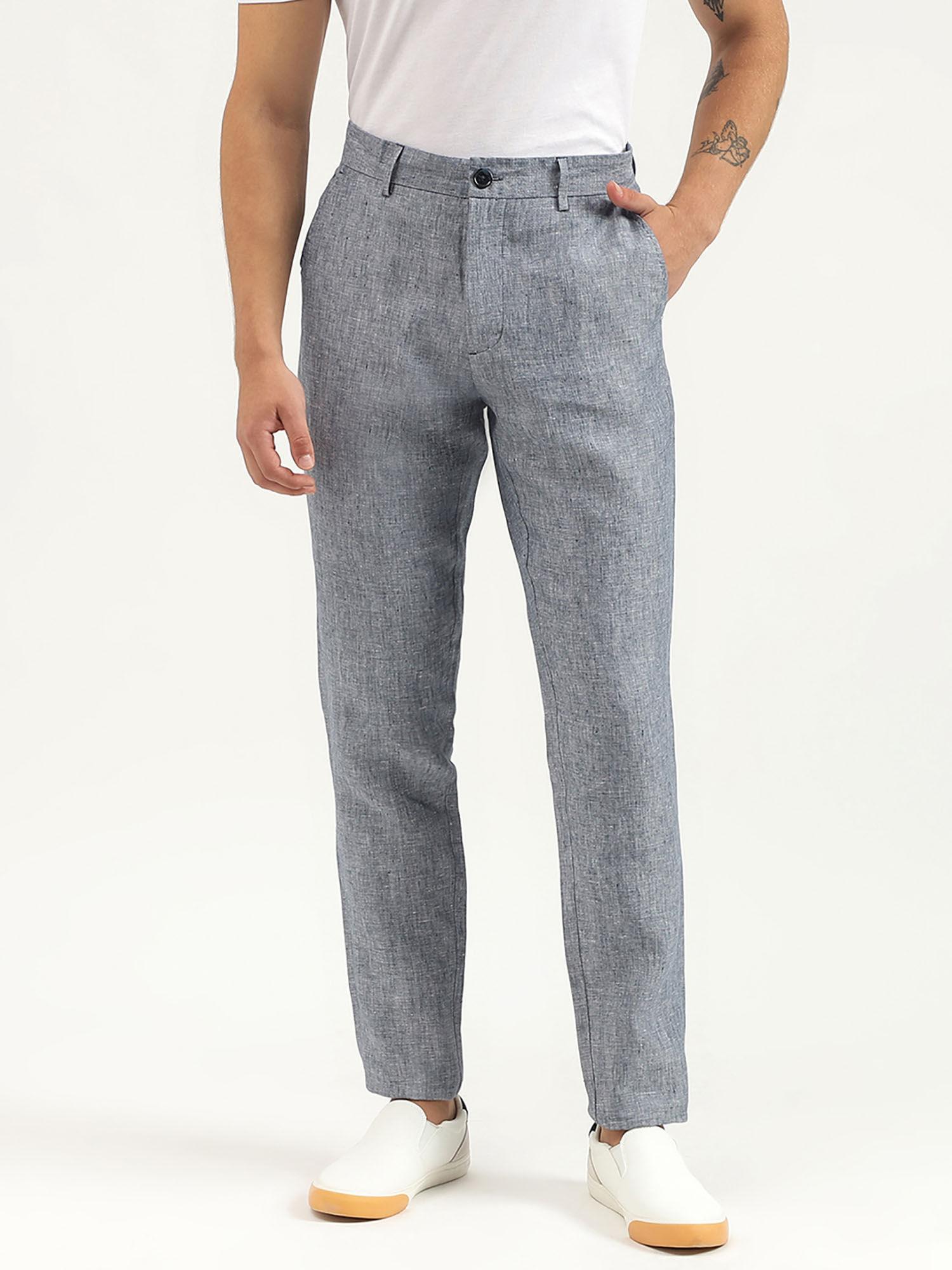 grey solid relaxed fit trousers