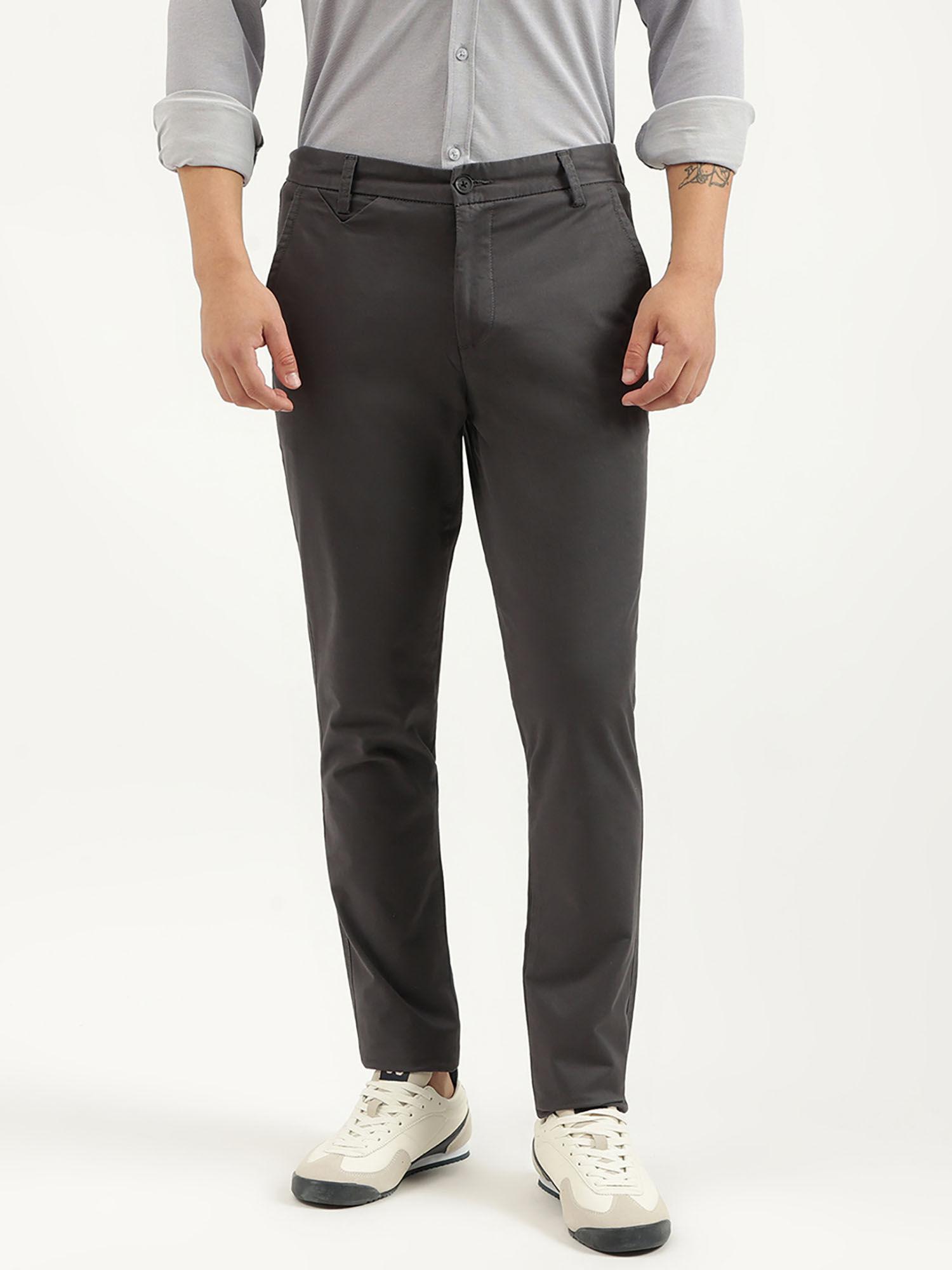 grey solid slim fit trouser