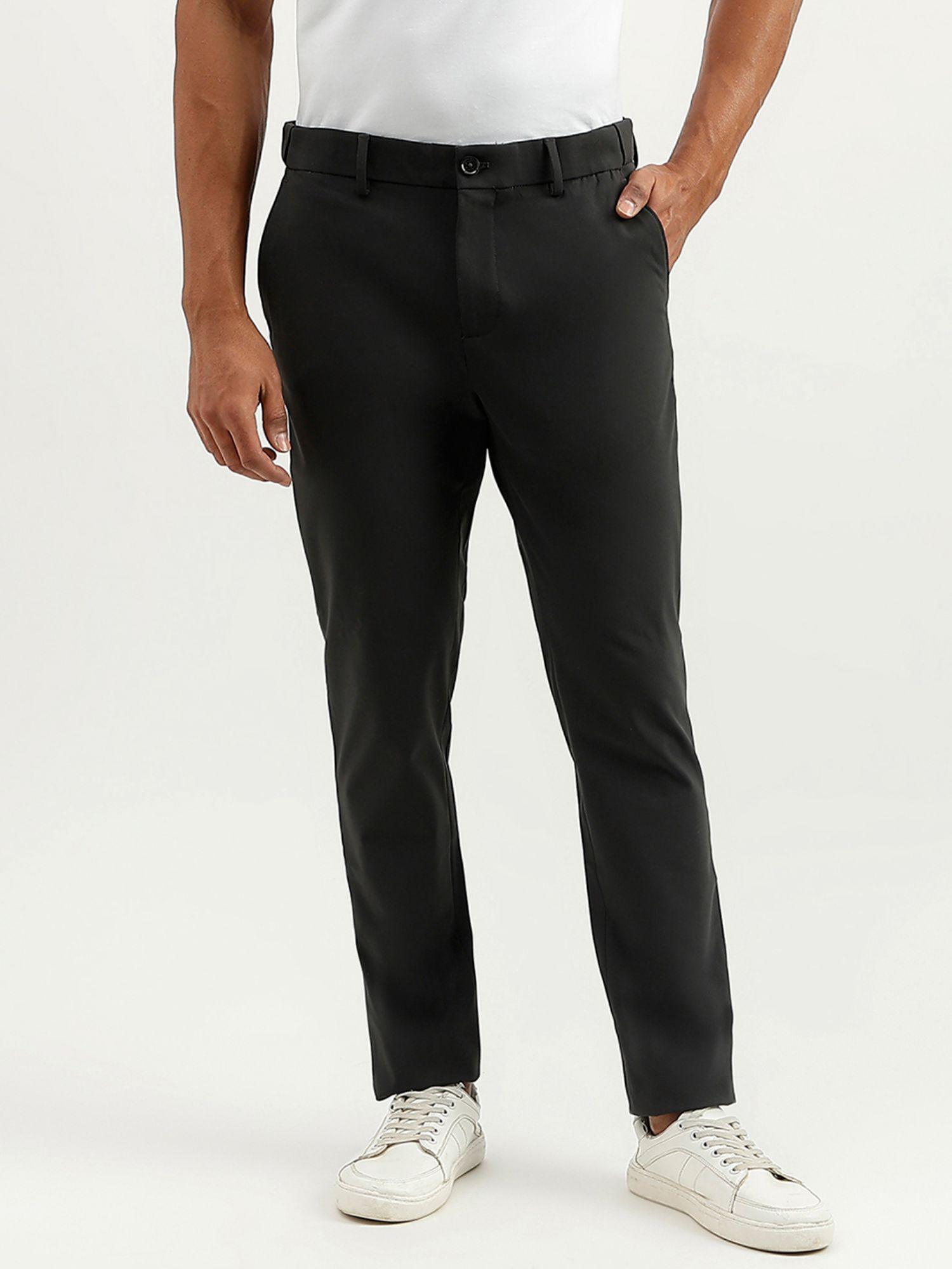 grey solid slim fit trousers