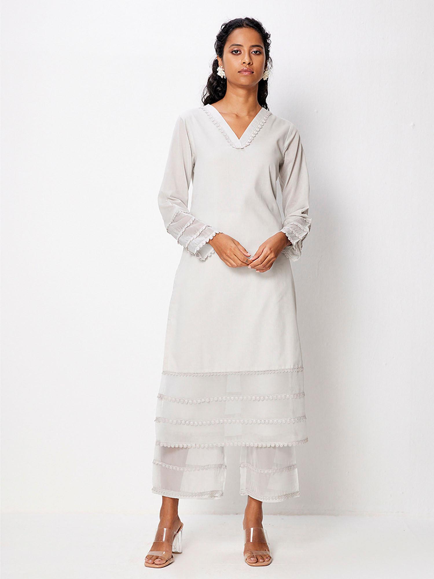 grey solid straight kurta