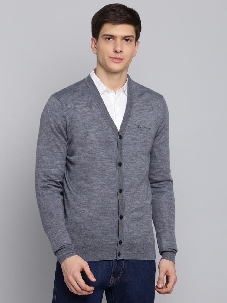 grey solid v neck sweater