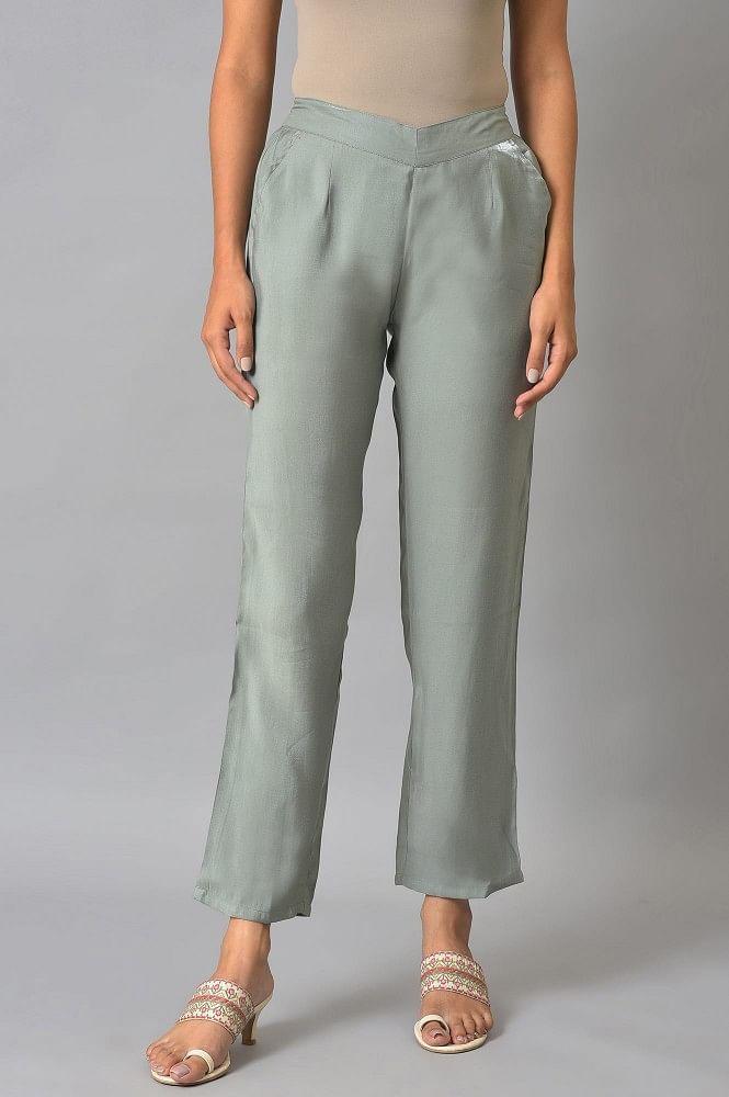 grey solid women pants