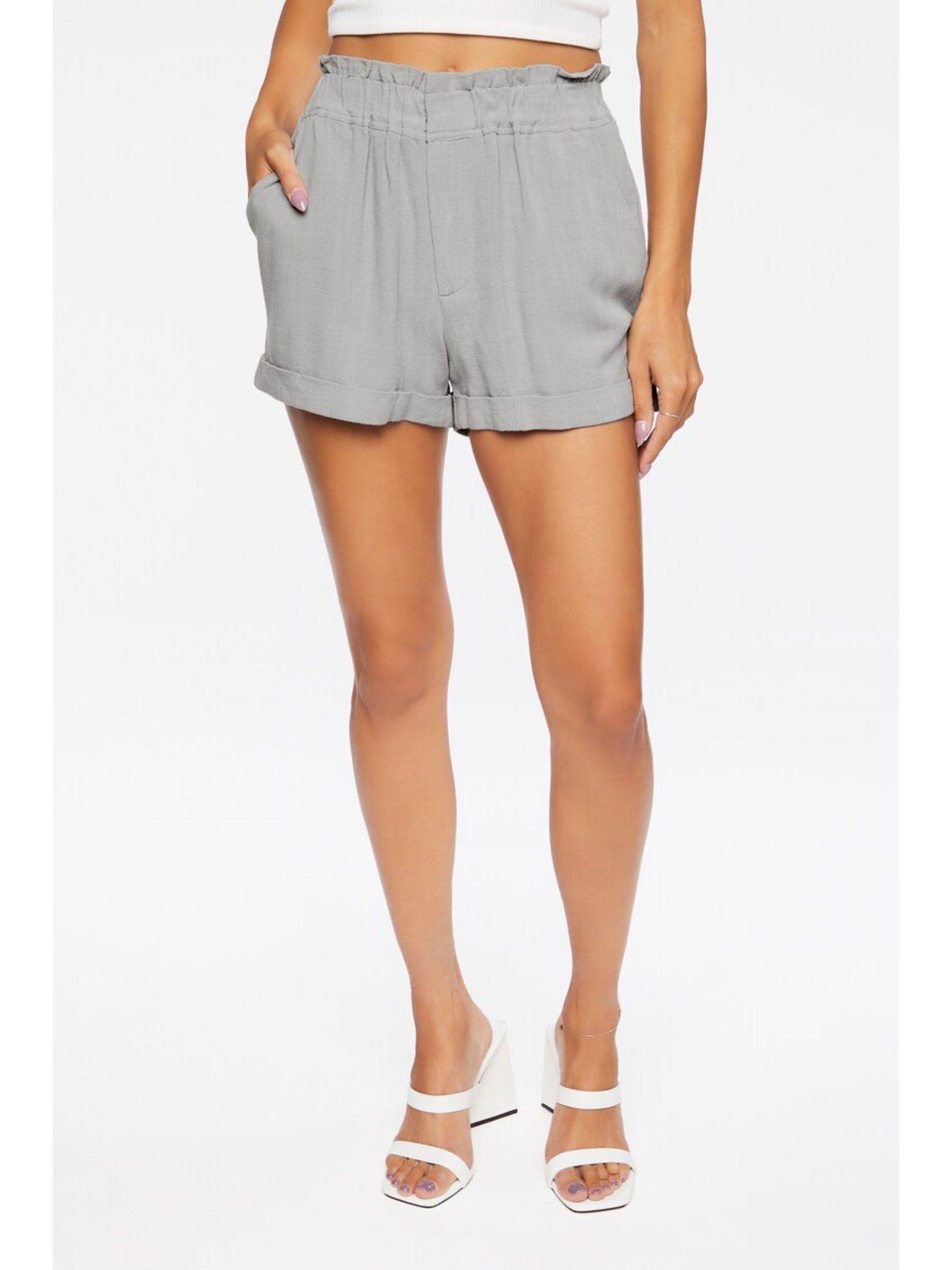 grey solid woven shorts