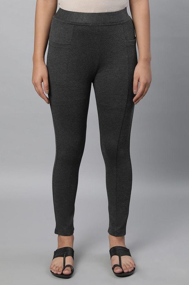 grey solid yoga tights