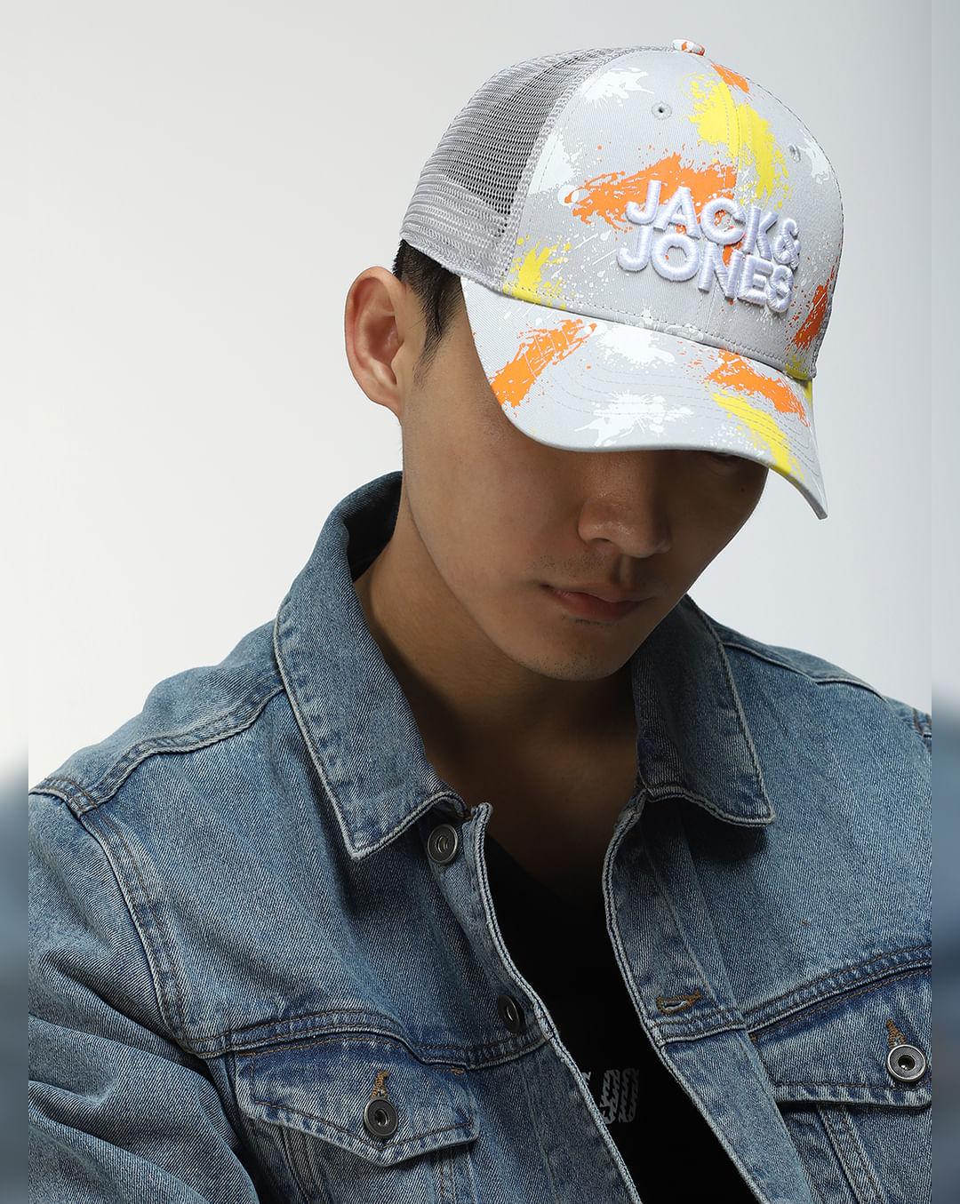 grey splash print cap