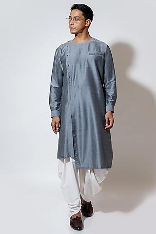 grey spun cotton asymmetric kurta set